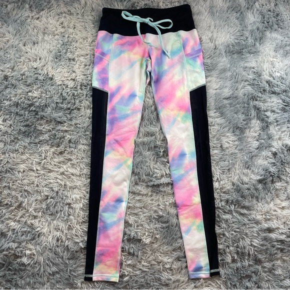 Popflex High Rise Rainbow Tie Dye Mesh Panel Leggings Women’s Size 4 - Picture 1 of 8